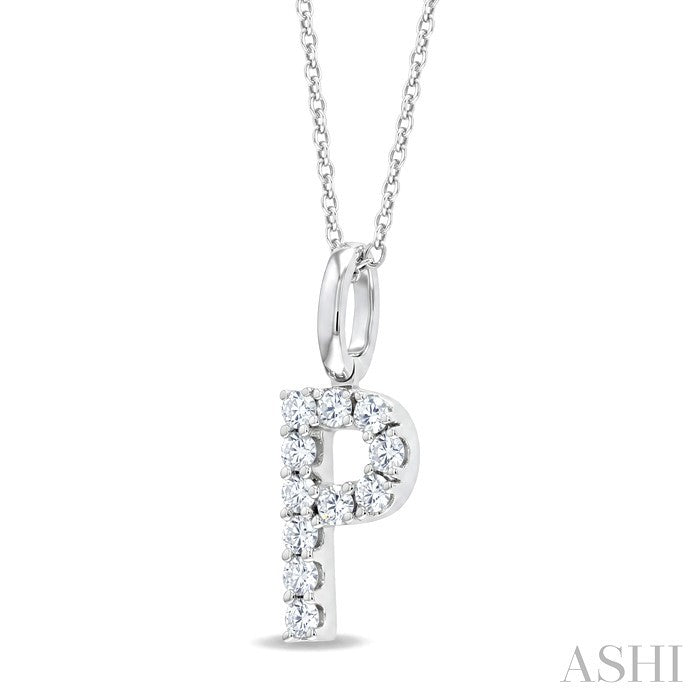 1/5 Ctw Initial 'P' Round Cut Diamond Pendant With Chain in 14K White Gold