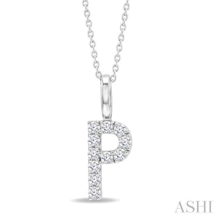 1/5 Ctw Initial 'P' Round Cut Diamond Pendant With Chain in 14K White Gold