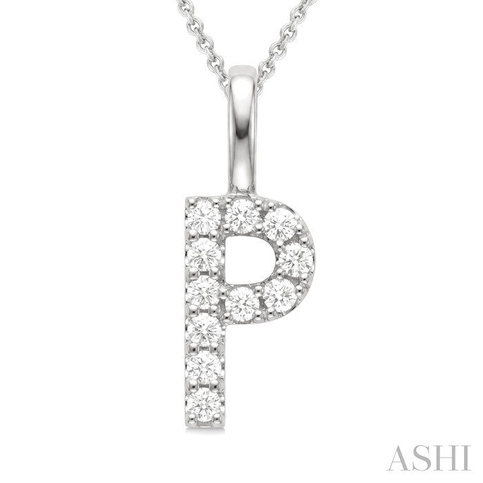 1/5 Ctw Initial 'P' Round Cut Diamond Pendant With Chain in 14K White Gold