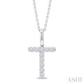 1/5 Ctw Initial 'T' Round Cut Diamond Pendant With Chain in 14K White Gold