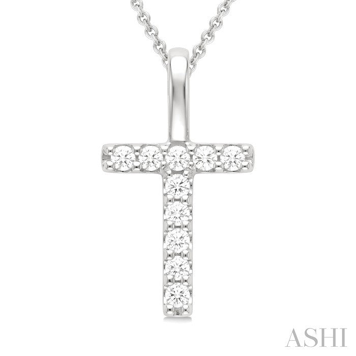 1/5 Ctw Initial 'T' Round Cut Diamond Pendant With Chain in 14K White Gold