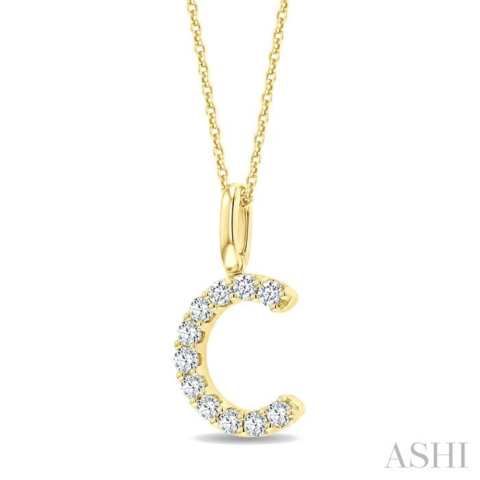 1/5 Ctw Initial 'C' Round Cut Diamond Pendant With Chain in 14K Yellow Gold