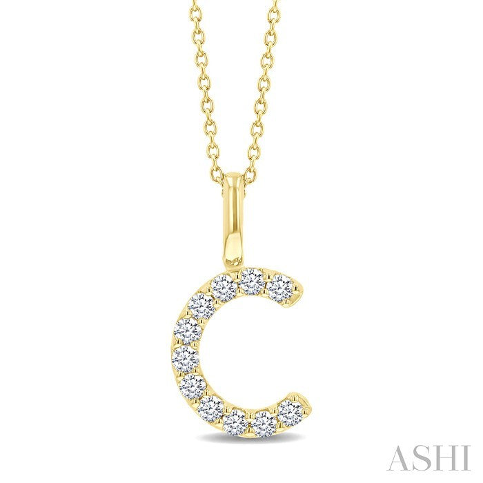 1/5 Ctw Initial 'C' Round Cut Diamond Pendant With Chain in 14K Yellow Gold