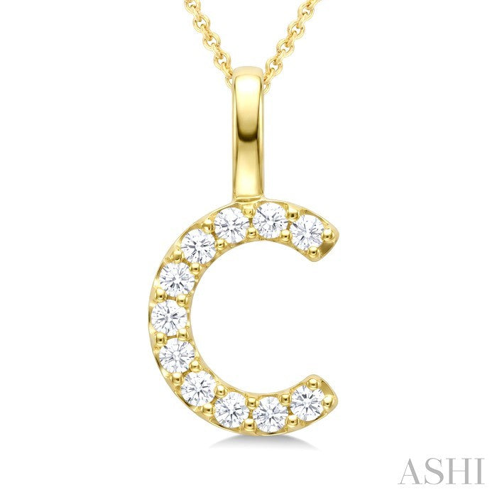 1/5 Ctw Initial 'C' Round Cut Diamond Pendant With Chain in 14K Yellow Gold