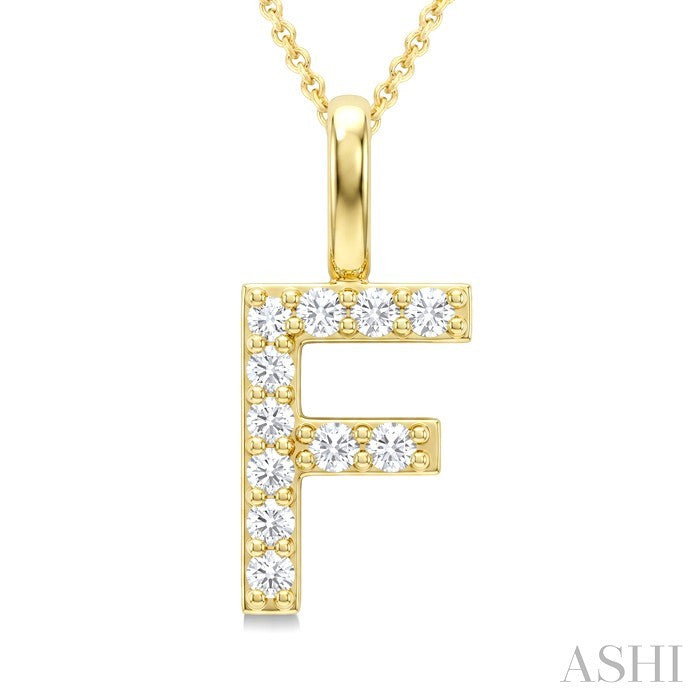1/5 Ctw Initial 'F' Round Cut Diamond Pendant With Chain in 14K Yellow Gold