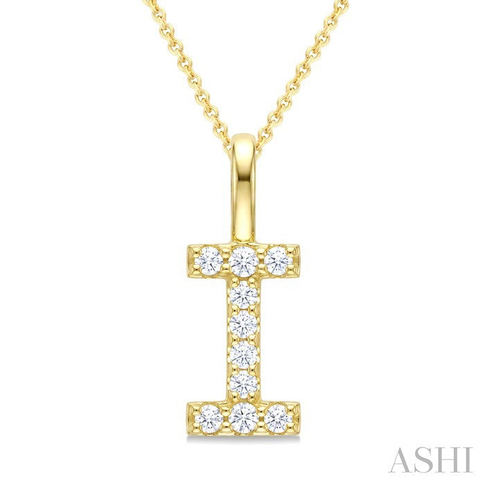 1/5 Ctw Initial 'I' Round Cut Diamond Pendant With Chain in 14K Yellow Gold