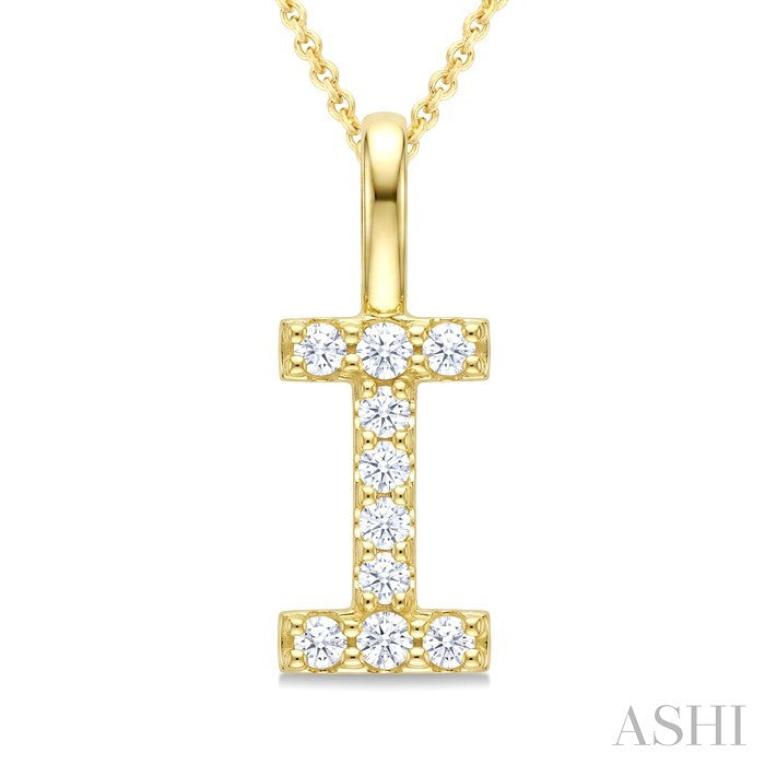 1/5 Ctw Initial 'I' Round Cut Diamond Pendant With Chain in 14K Yellow Gold