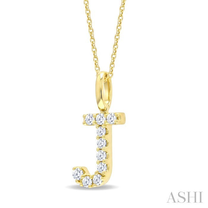 1/5 Ctw Initial 'J' Round Cut Diamond Pendant With Chain in 14K Yellow Gold