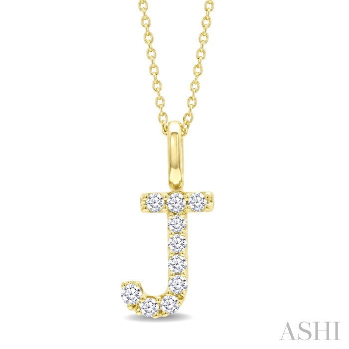 1/5 Ctw Initial 'J' Round Cut Diamond Pendant With Chain in 14K Yellow Gold