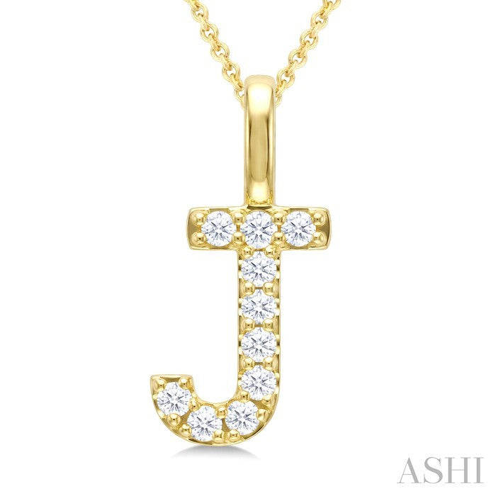 1/5 Ctw Initial 'J' Round Cut Diamond Pendant With Chain in 14K Yellow Gold