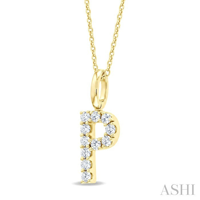 1/5 Ctw Initial 'P' Round Cut Diamond Pendant With Chain in 14K Yellow Gold