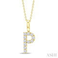 1/5 Ctw Initial 'P' Round Cut Diamond Pendant With Chain in 14K Yellow Gold
