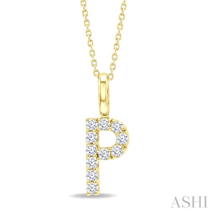 1/5 Ctw Initial 'P' Round Cut Diamond Pendant With Chain in 14K Yellow Gold