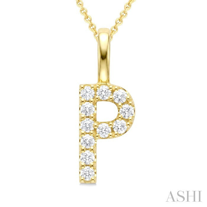 1/5 Ctw Initial 'P' Round Cut Diamond Pendant With Chain in 14K Yellow Gold
