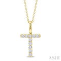 1/5 Ctw Initial 'T' Round Cut Diamond Pendant With Chain in 14K Yellow Gold