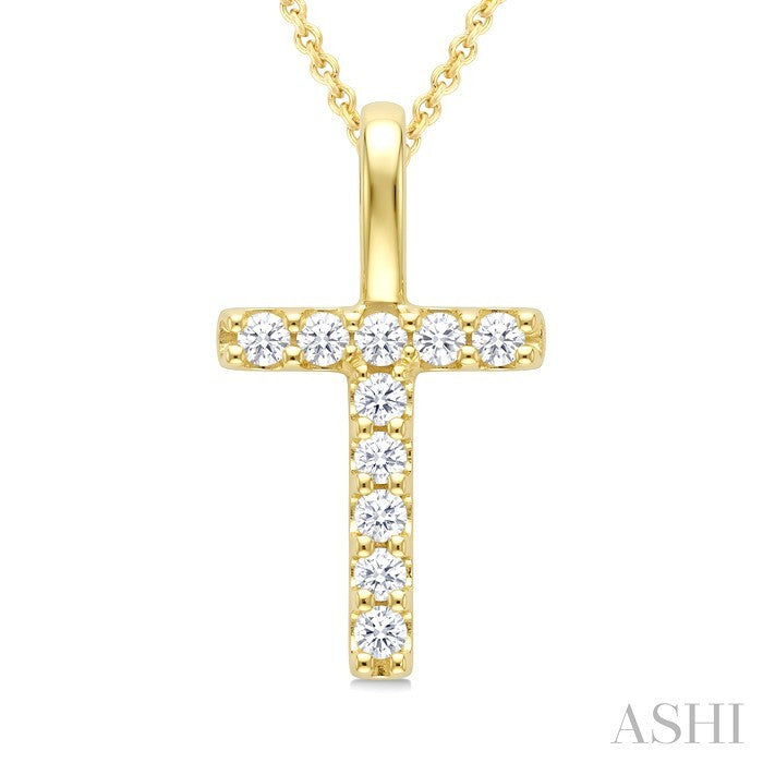 1/5 Ctw Initial 'T' Round Cut Diamond Pendant With Chain in 14K Yellow Gold