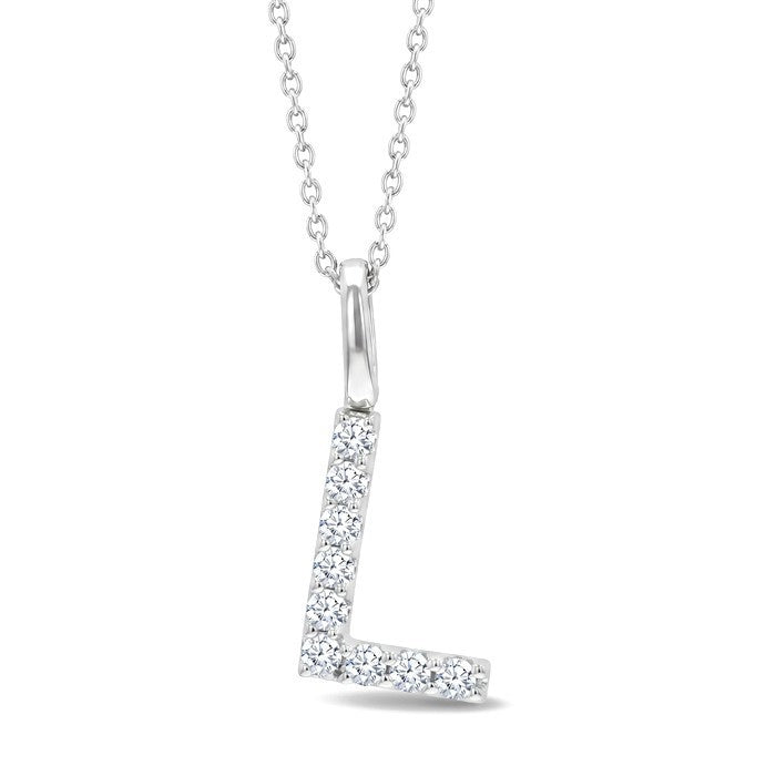 1/6 Ctw Initial 'L' Round Cut Diamond Pendant With Chain in 14K White Gold