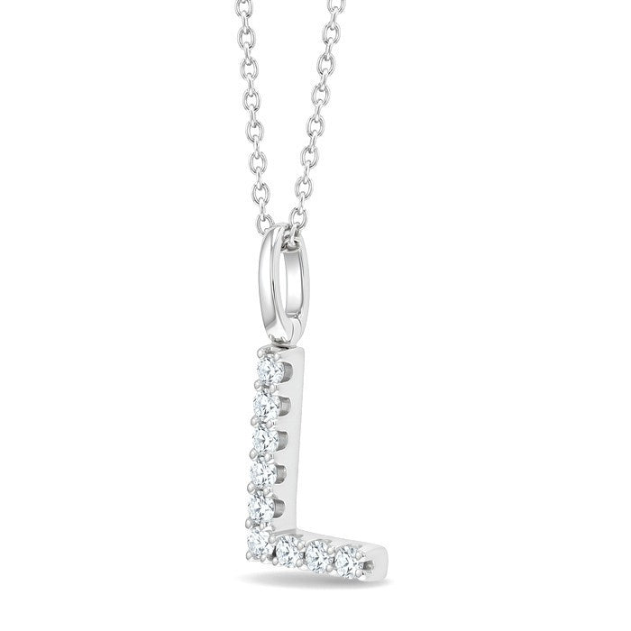 1/6 Ctw Initial 'L' Round Cut Diamond Pendant With Chain in 14K White Gold