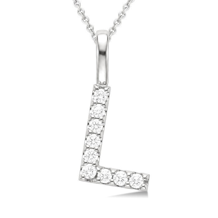 1/6 Ctw Initial 'L' Round Cut Diamond Pendant With Chain in 14K White Gold