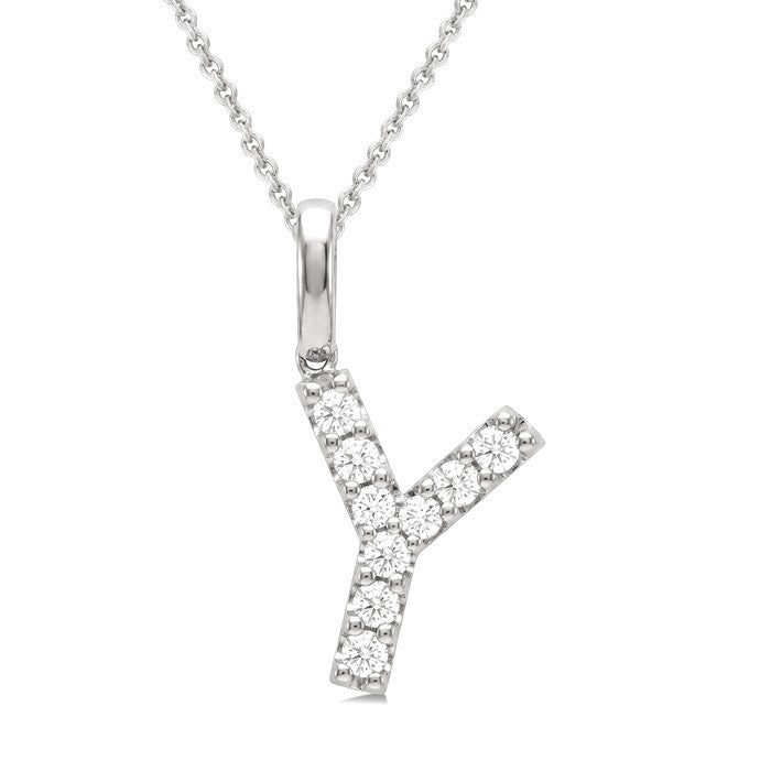 1/6 Ctw Initial 'Y' Round Cut Diamond Pendant With Chain in 14K White Gold
