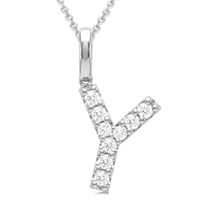 1/6 Ctw Initial 'Y' Round Cut Diamond Pendant With Chain in 14K White Gold