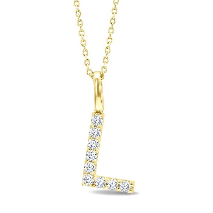 1/6 Ctw Initial 'L' Round Cut Diamond Pendant With Chain in 14K Yellow Gold