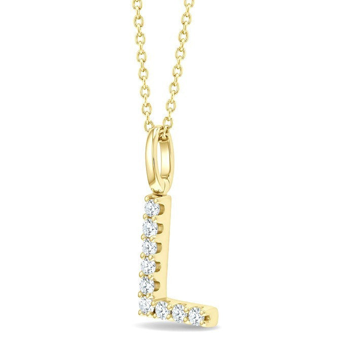 1/6 Ctw Initial 'L' Round Cut Diamond Pendant With Chain in 14K Yellow Gold