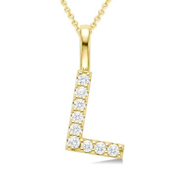 1/6 Ctw Initial 'L' Round Cut Diamond Pendant With Chain in 14K Yellow Gold