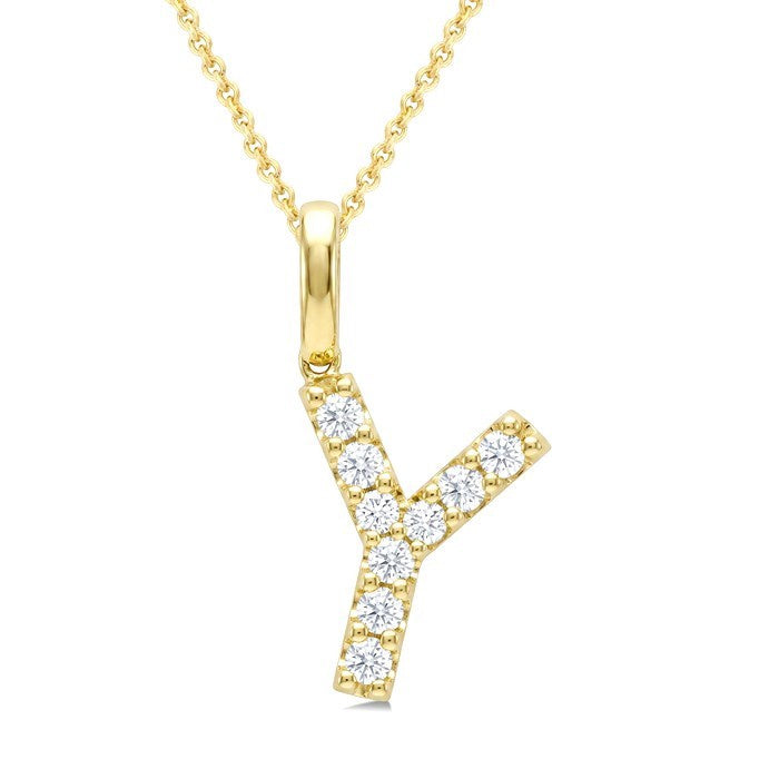 1/6 Ctw Initial 'Y' Round Cut Diamond Pendant With Chain in 14K Yellow Gold