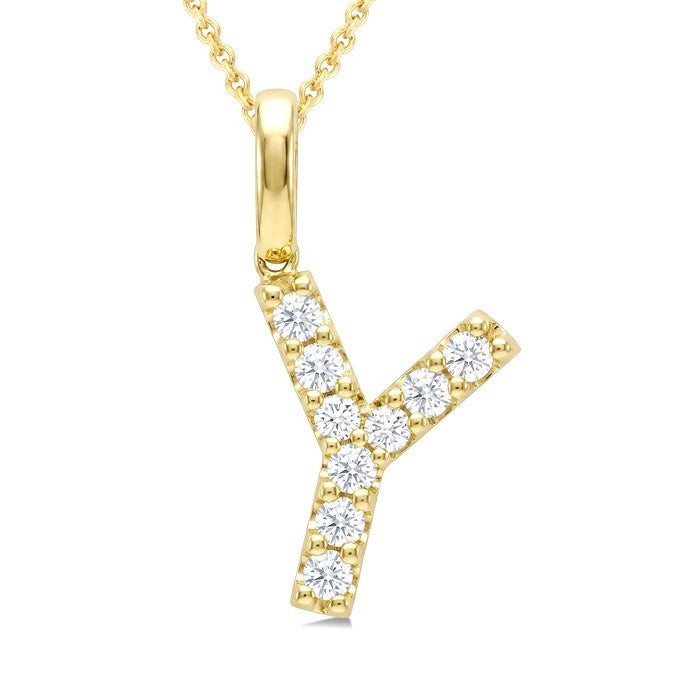 1/6 Ctw Initial 'Y' Round Cut Diamond Pendant With Chain in 14K Yellow Gold