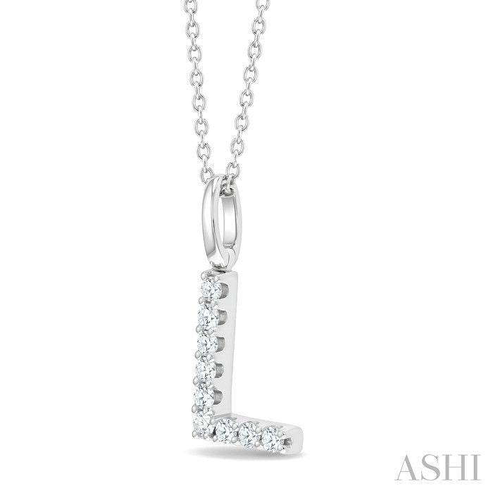 1/6 Ctw Initial 'L' Round Cut Diamond Pendant With Chain in 14K White Gold