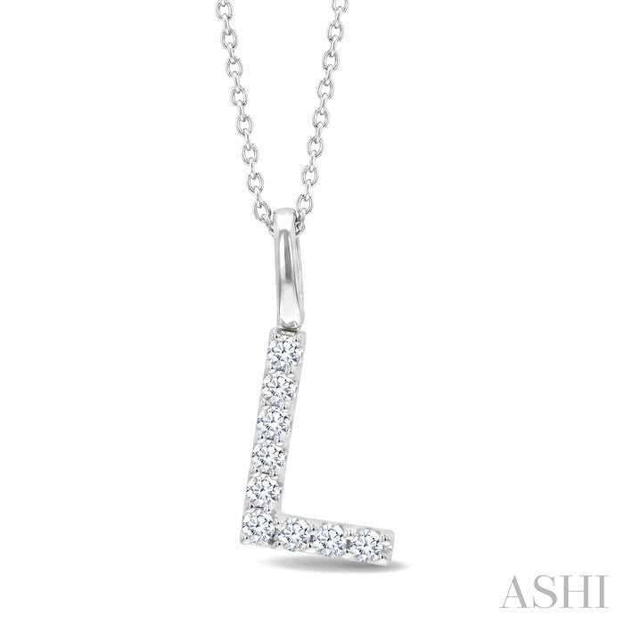 1/6 Ctw Initial 'L' Round Cut Diamond Pendant With Chain in 14K White Gold