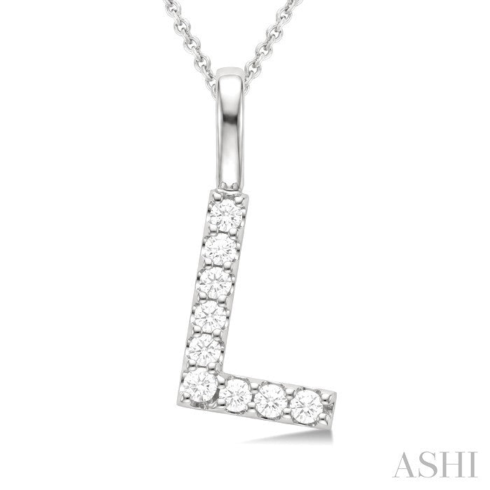 1/6 Ctw Initial 'L' Round Cut Diamond Pendant With Chain in 14K White Gold