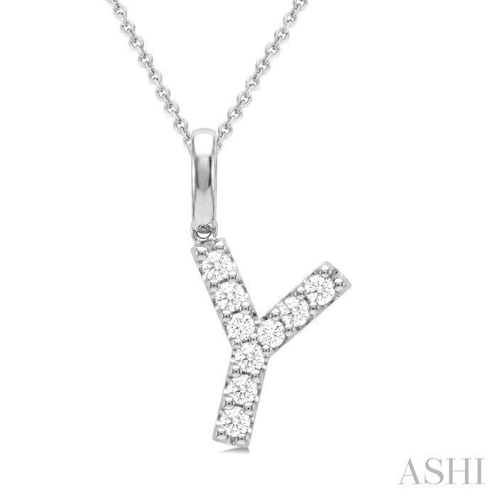 1/6 Ctw Initial 'Y' Round Cut Diamond Pendant With Chain in 14K White Gold