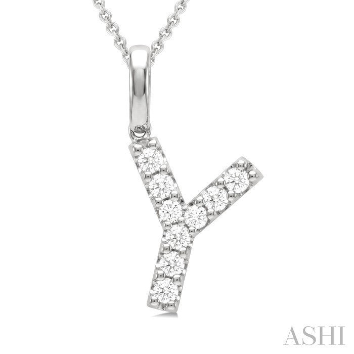 1/6 Ctw Initial 'Y' Round Cut Diamond Pendant With Chain in 14K White Gold