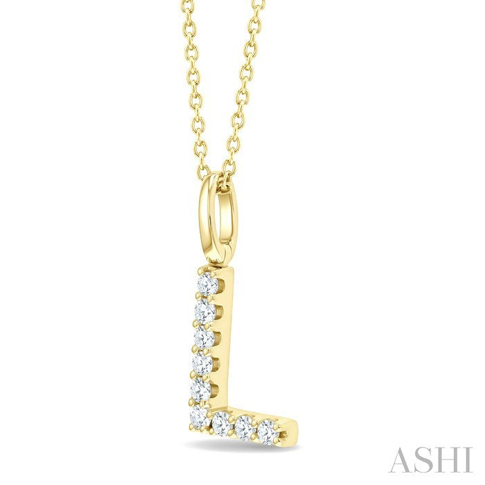 1/6 Ctw Initial 'L' Round Cut Diamond Pendant With Chain in 14K Yellow Gold