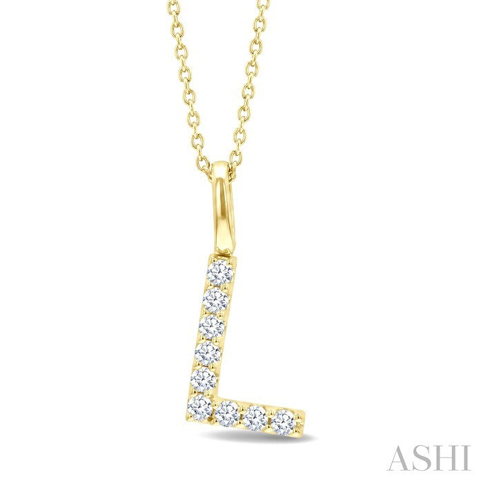 1/6 Ctw Initial 'L' Round Cut Diamond Pendant With Chain in 14K Yellow Gold