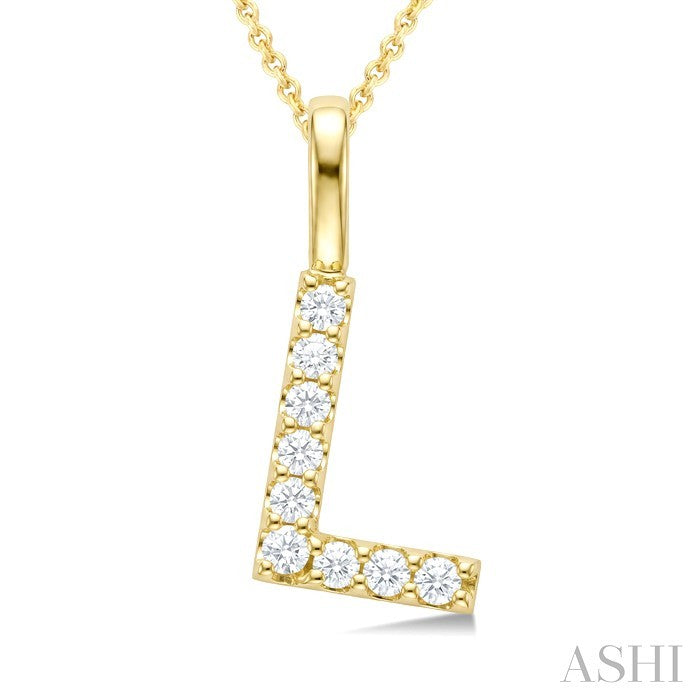 1/6 Ctw Initial 'L' Round Cut Diamond Pendant With Chain in 14K Yellow Gold