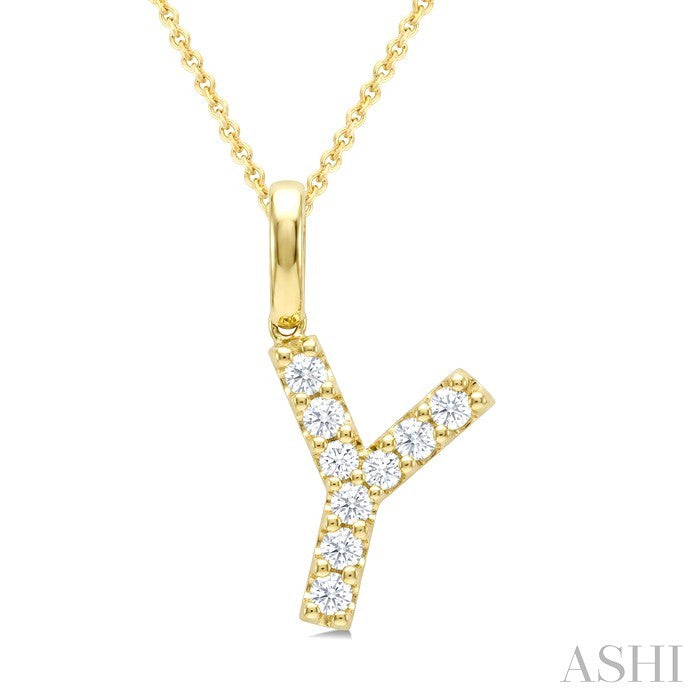 1/6 Ctw Initial 'Y' Round Cut Diamond Pendant With Chain in 14K Yellow Gold
