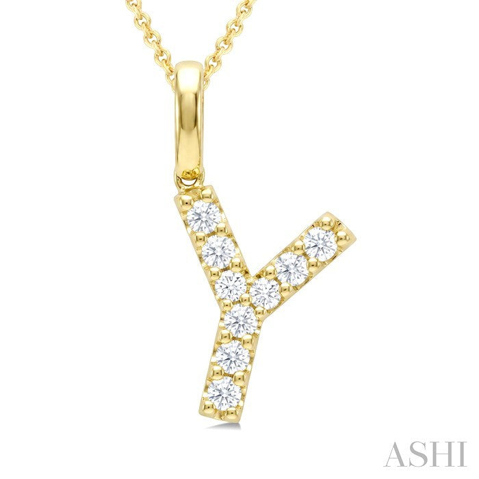 1/6 Ctw Initial 'Y' Round Cut Diamond Pendant With Chain in 14K Yellow Gold