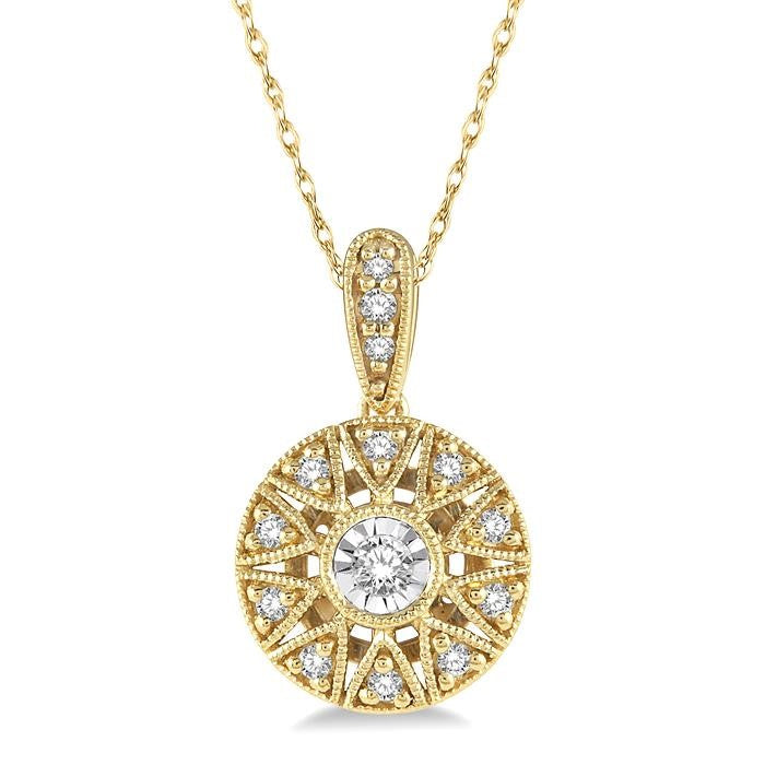 1/8 Ctw Round Cut Diamond Fashion Pendant With Chain in 10K Yellow Gold