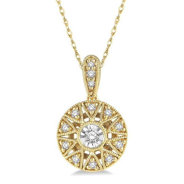 1/8 Ctw Round Cut Diamond Fashion Pendant With Chain in 10K Yellow Gold