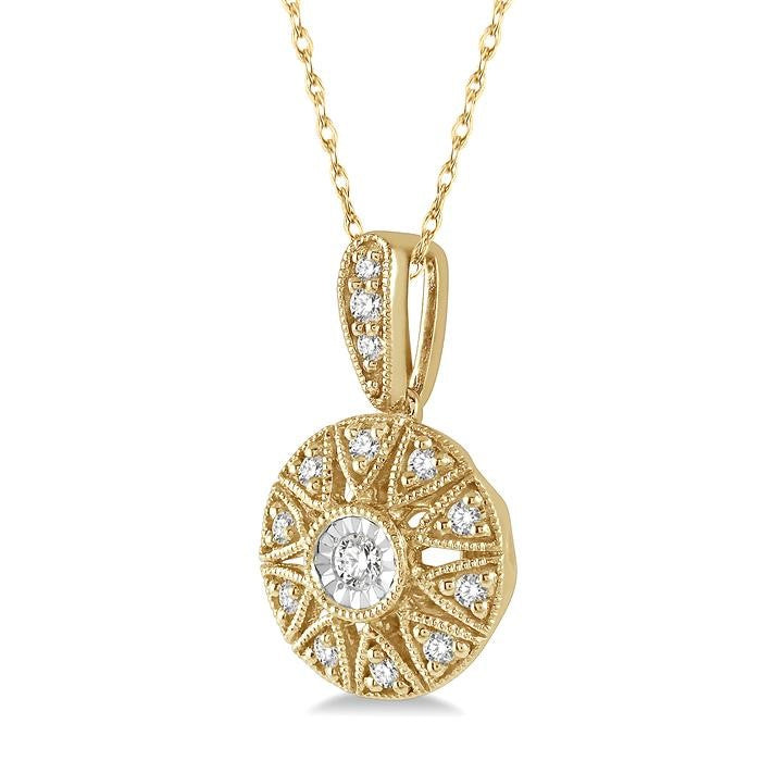 1/8 Ctw Round Cut Diamond Fashion Pendant With Chain in 10K Yellow Gold