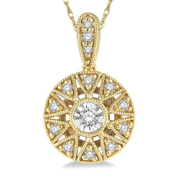 1/8 Ctw Round Cut Diamond Fashion Pendant With Chain in 10K Yellow Gold