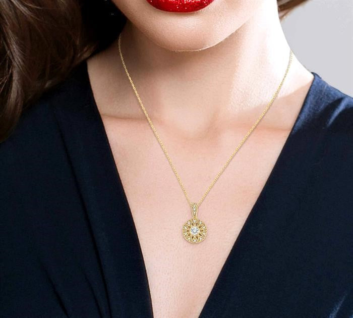 1/8 Ctw Round Cut Diamond Fashion Pendant With Chain in 10K Yellow Gold