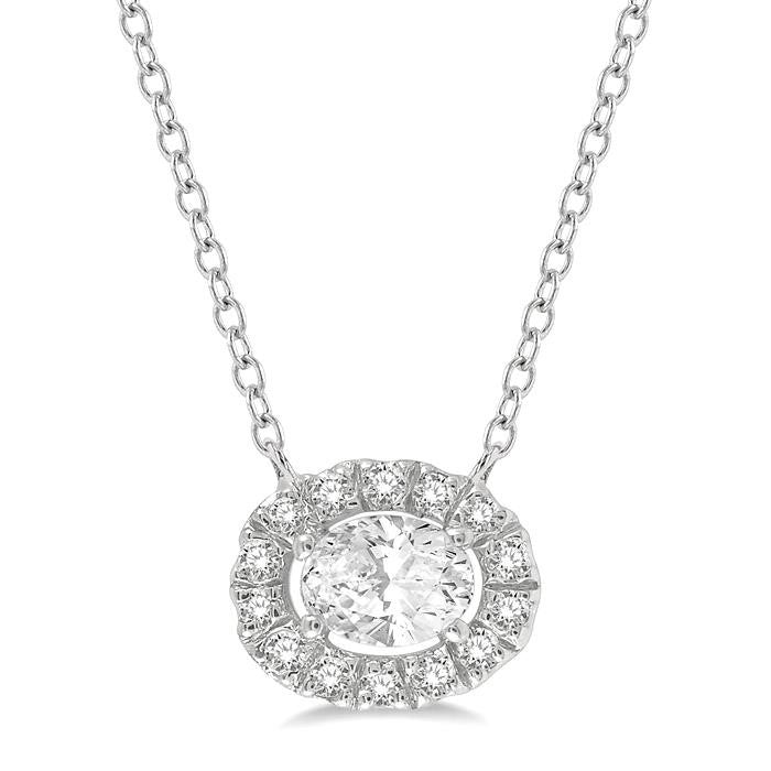 1/4 Ctw Oval and Round Cut Diamond Halo Fashion Petite Pendant With Chain in 14K White Gold