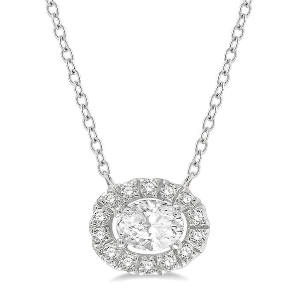 1/4 Ctw Oval and Round Cut Diamond Halo Fashion Petite Pendant With Chain in 14K White Gold
