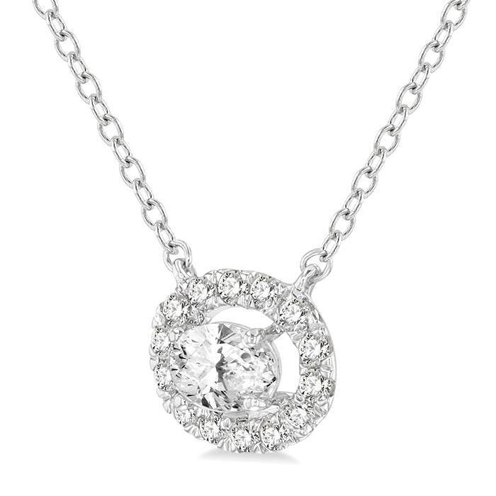 1/4 Ctw Oval and Round Cut Diamond Halo Fashion Petite Pendant With Chain in 14K White Gold