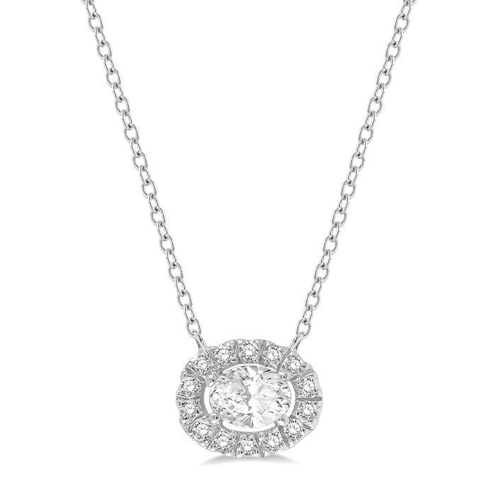 Oval Shape East-West Petite Halo Diamond Fashion Pendant