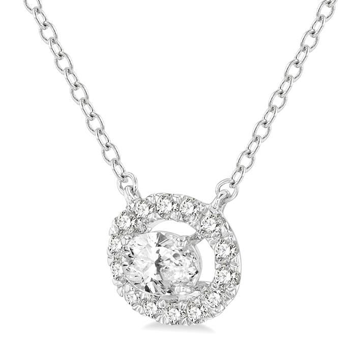 Oval Shape East-West Petite Halo Diamond Fashion Pendant